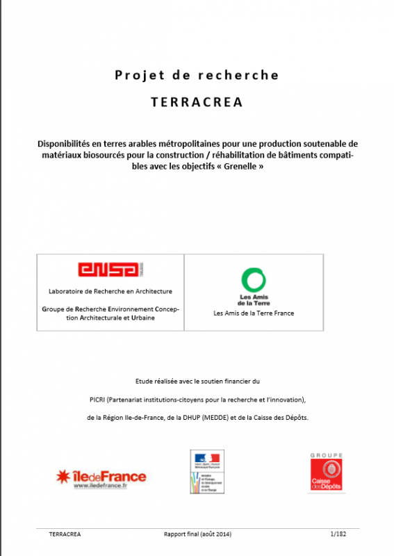2014 - TERRACREA Ressource biosourcée et construction Rapport