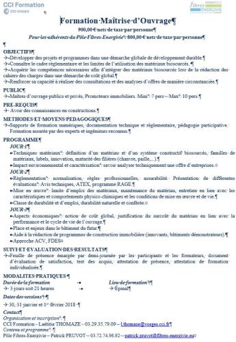 CCI - Formations sur les matériaux et systèmes constructifs biosourcés - Maîtrise d'Ouvrage -